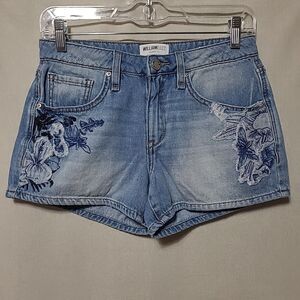 William Rast Perfect Floral Embroidered Denim Shorts Blue 25 Womens